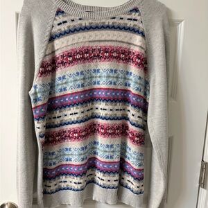 Chaps Gray and Multicolor Striped Sweater